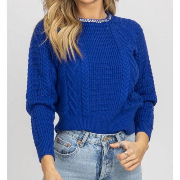 NEW FORE chain neckline open back sweater in blue - Picture 7 of 8